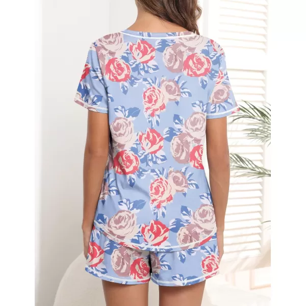 imageEkouaer Womens Pajamas Sets Short Sleeve Lounge Sets Sleepwear Casual Two Piece Pjs With PocketsColorful Floral