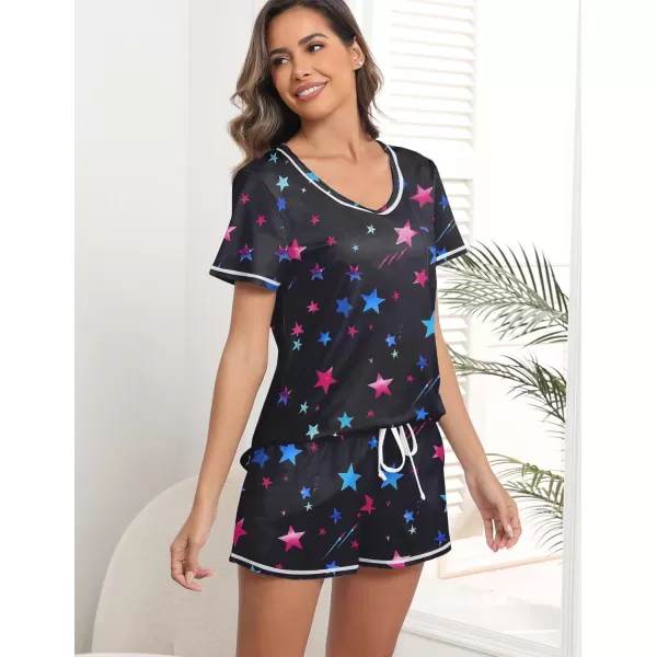 imageEkouaer Womens Pajamas Sets Short Sleeve Lounge Sets Sleepwear Casual Two Piece Pjs With PocketsColorful Star