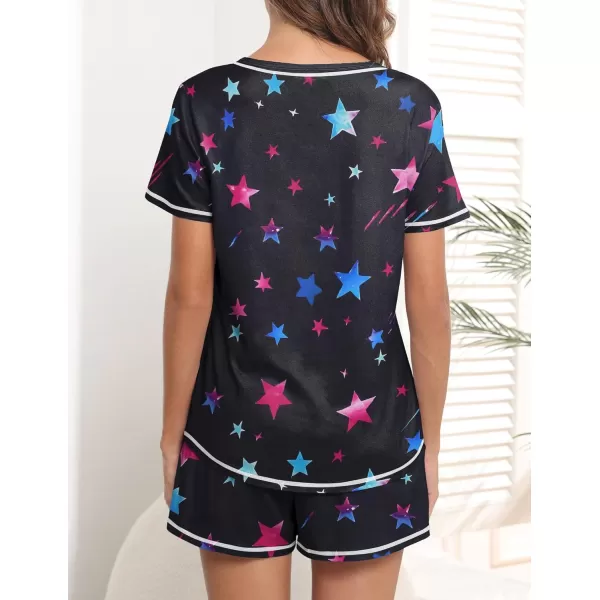 imageEkouaer Womens Pajamas Sets Short Sleeve Lounge Sets Sleepwear Casual Two Piece Pjs With PocketsColorful Star