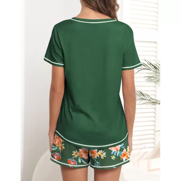 imageEkouaer Womens Pajamas Sets Short Sleeve Lounge Sets Sleepwear Casual Two Piece Pjs With PocketsDark Green Floral