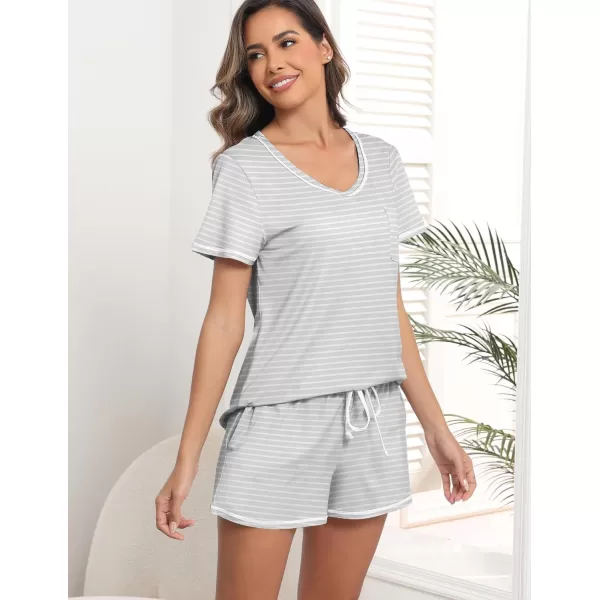 imageEkouaer Womens Pajamas Sets Short Sleeve Lounge Sets Sleepwear Casual Two Piece Pjs With PocketsGrey Stripe