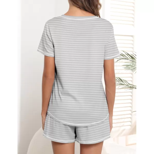 imageEkouaer Womens Pajamas Sets Short Sleeve Lounge Sets Sleepwear Casual Two Piece Pjs With PocketsGrey Stripe
