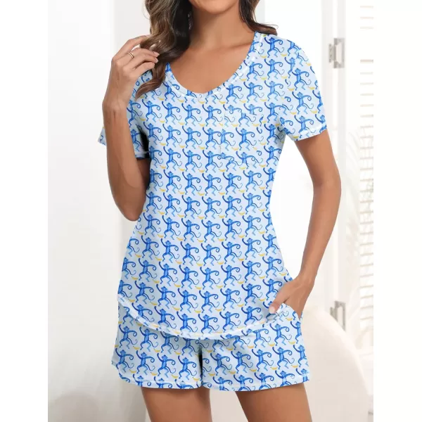 imageEkouaer Womens Pajamas Sets Short Sleeve Lounge Sets Sleepwear Casual Two Piece Pjs With PocketsMonkey