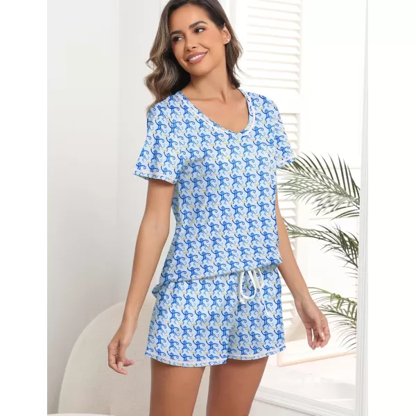 imageEkouaer Womens Pajamas Sets Short Sleeve Lounge Sets Sleepwear Casual Two Piece Pjs With PocketsMonkey