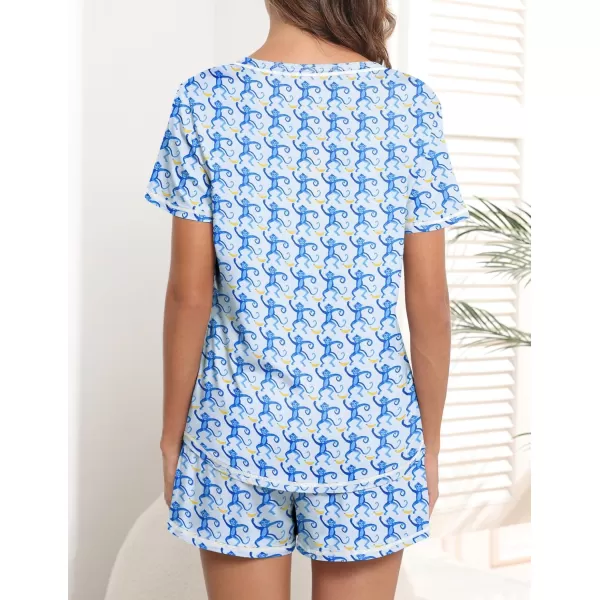 imageEkouaer Womens Pajamas Sets Short Sleeve Lounge Sets Sleepwear Casual Two Piece Pjs With PocketsMonkey