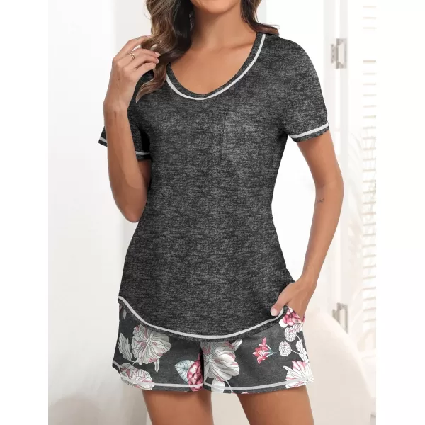 imageEkouaer Womens Pajamas Sets Short Sleeve Lounge Sets Sleepwear Casual Two Piece Pjs With PocketsPlum Floral