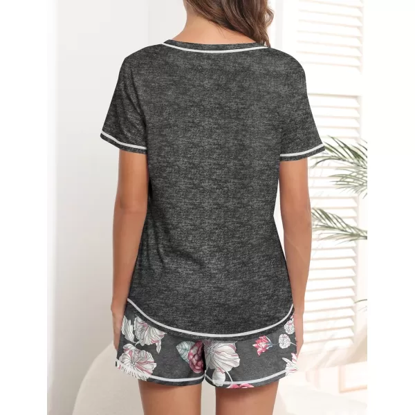 imageEkouaer Womens Pajamas Sets Short Sleeve Lounge Sets Sleepwear Casual Two Piece Pjs With PocketsPlum Floral