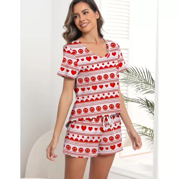 imageEkouaer Womens Pajamas Sets Short Sleeve Lounge Sets Sleepwear Casual Two Piece Pjs With PocketsRed Heart