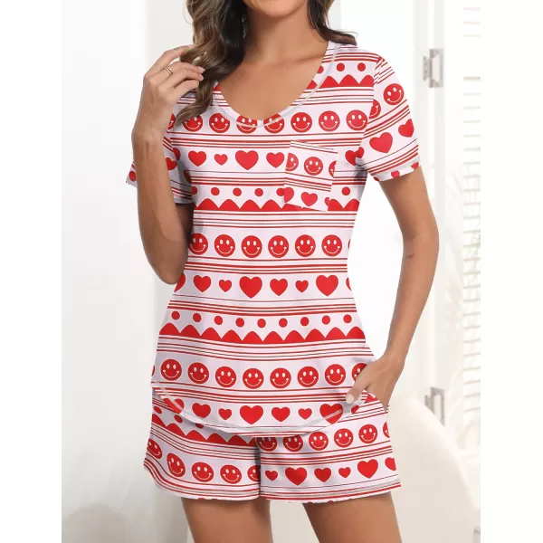 imageEkouaer Womens Pajamas Sets Short Sleeve Lounge Sets Sleepwear Casual Two Piece Pjs With PocketsRed Heart