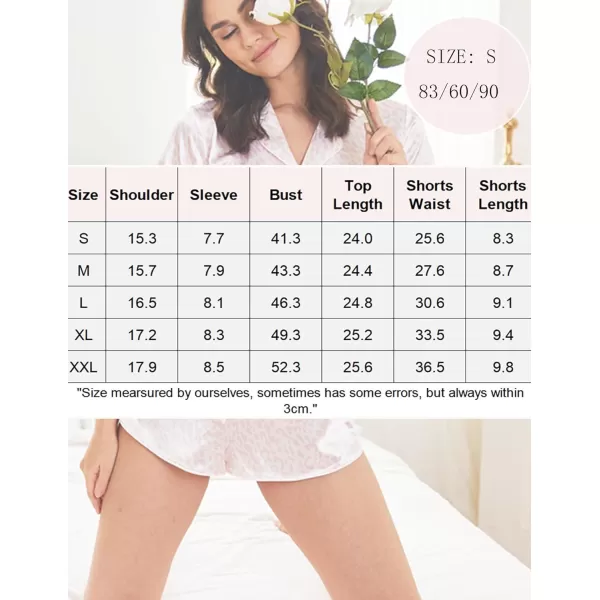 imageEkouaer Womens Silk Satin Pajama Set Print Short Sleeve Sleepwear Button Down Pjs Shorts Set LoungewearWhite Floral