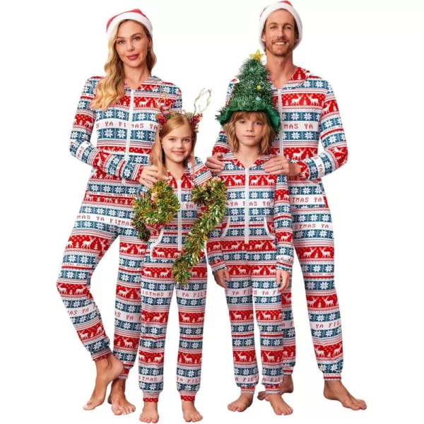 imageEkouaer Christmas Matching Family Onesie Pajamas Hoodie One Piece Pajamas Zipper Thermal Sleepwear with PocketsFamily Christmas Deer Print