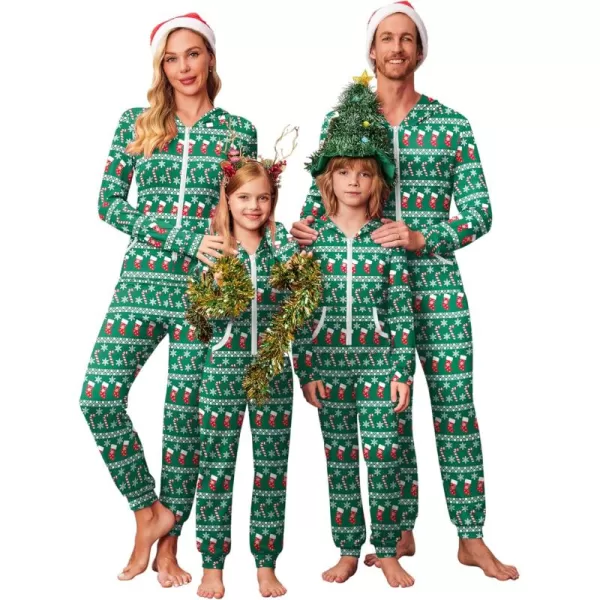 imageEkouaer Christmas Matching Family Onesie Pajamas Hoodie One Piece Pajamas Zipper Thermal Sleepwear with PocketsFamily Christmas Socks Print