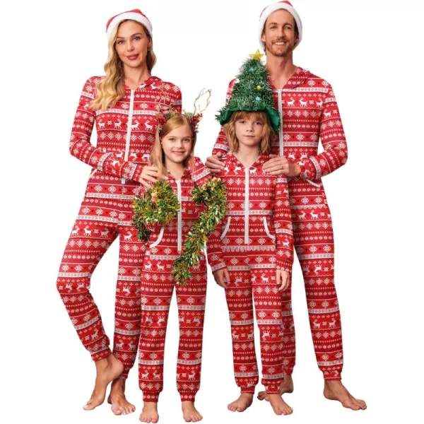 imageEkouaer Christmas Matching Family Onesie Pajamas Hoodie One Piece Pajamas Zipper Thermal Sleepwear with PocketsFamily Red Elk Print