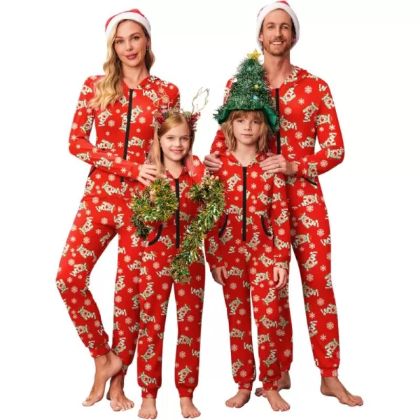 imageEkouaer Christmas Matching Family Onesie Pajamas Hoodie One Piece Pajamas Zipper Thermal Sleepwear with PocketsFamily Red Reindeer Print