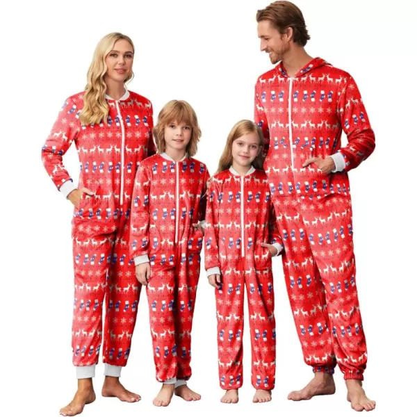 imageEkouaer Christmas Matching Pajamas Onesie for Family Fleece Onesie Sleepwear Zipper Jumpsuit with PocketsReindeer Red