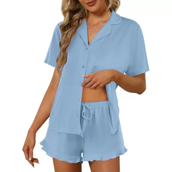 imageEkouaer Pajamas Set for Women Short Sleeve Sleepwear Button Down Pjs Lounge Sets Soft NightwearLight Sky Blue