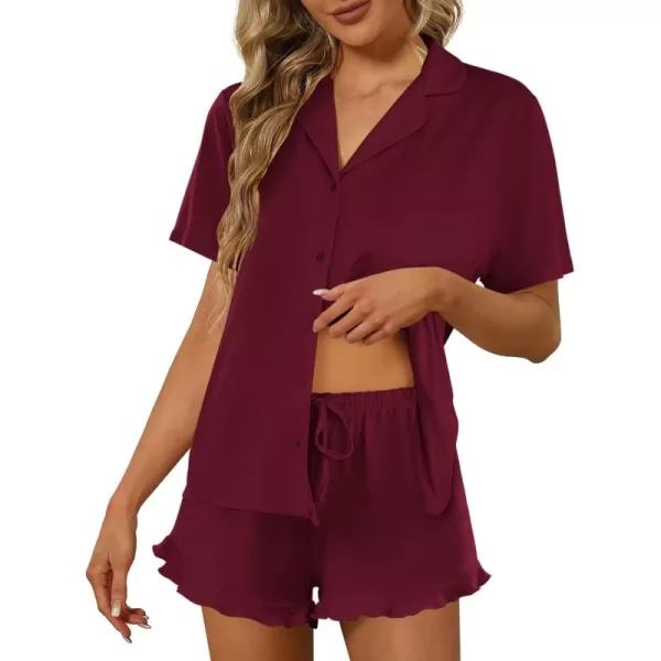 imageEkouaer Pajamas Set for Women Short Sleeve Sleepwear Button Down Pjs Lounge Sets Soft NightwearWine Red