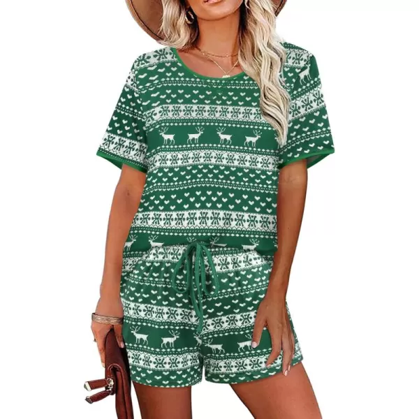 imageEkouaer Women Pajama Set Casual Short SetGreen Christmas Print