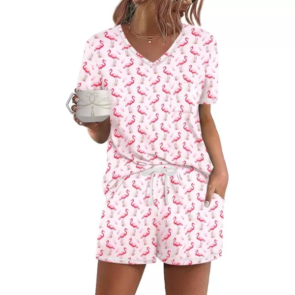 imageEkouaer Womens Pajamas Sets Short Sleeve Lounge Sets Sleepwear Casual Two Piece Pjs With PocketsBird