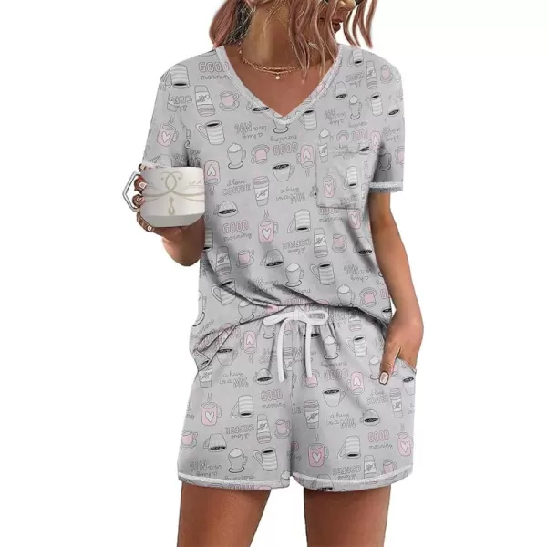 imageEkouaer Womens Pajamas Sets Short Sleeve Lounge Sets Sleepwear Casual Two Piece Pjs With PocketsCoffee Cup