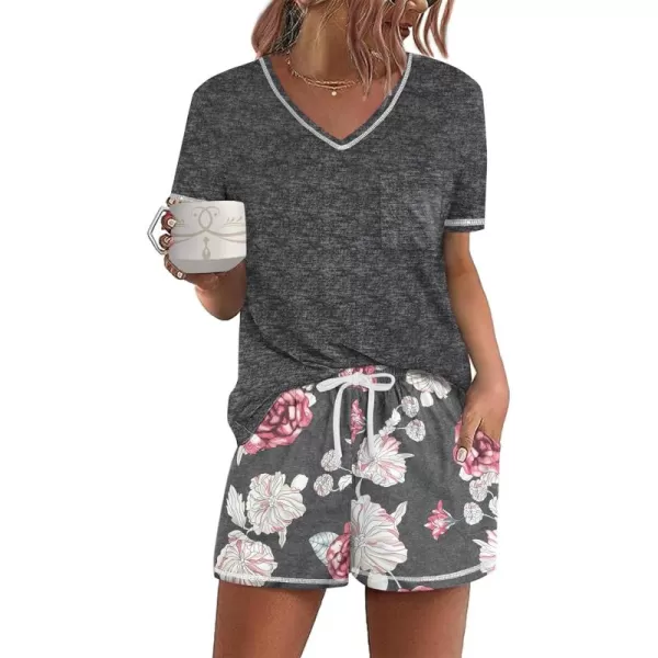 imageEkouaer Womens Pajamas Sets Short Sleeve Lounge Sets Sleepwear Casual Two Piece Pjs With PocketsPlum Floral