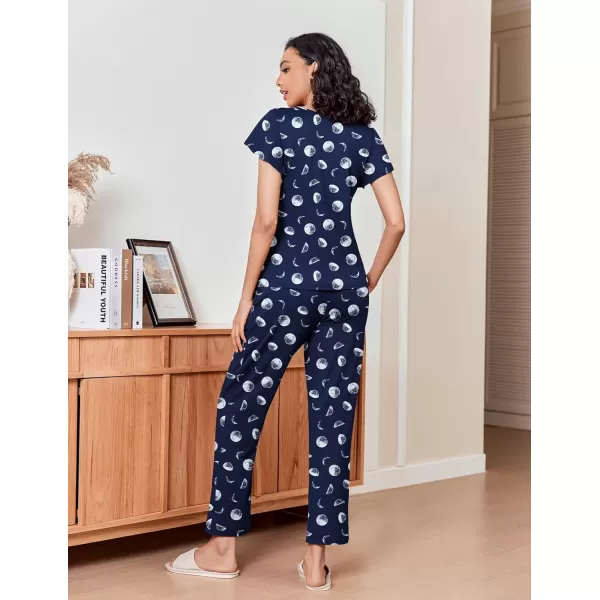 imageEkouaer 2 Pack Womens Pajama Sets Short Sleeve with Long Pajama Pant Set Soft Sleepwear Printed Pj Lounge Sets with PocketsMoonstars