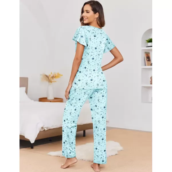 imageEkouaer 2 Pack Womens Pajama Sets Short Sleeve with Long Pajama Pant Set Soft Sleepwear Printed Pj Lounge Sets with PocketsStarcup