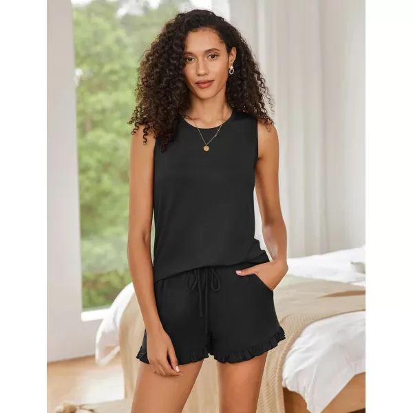 imageEkouaer Pajamas Set for Women Pjs Sets with Pockets Matching Loungewear Lounge Sets Top and Shorts 2 Piece Outfits SXXLBlack