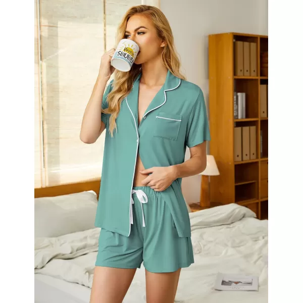 imageEkouaer Pajamas Set for Women Short Sleeve Sleepwear Summer Button Down Nightwear Soft Pjs Lounge SetAqua Green