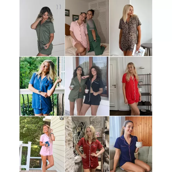 imageEkouaer Pajamas Set for Women Short Sleeve Sleepwear Summer Button Down Nightwear Soft Pjs Lounge SetArmy Green