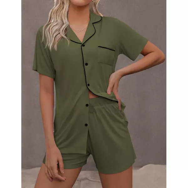 imageEkouaer Pajamas Set for Women Short Sleeve Sleepwear Summer Button Down Nightwear Soft Pjs Lounge SetArmy Green