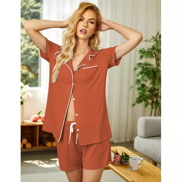 imageEkouaer Pajamas Set for Women Short Sleeve Sleepwear Summer Button Down Nightwear Soft Pjs Lounge SetCaramel