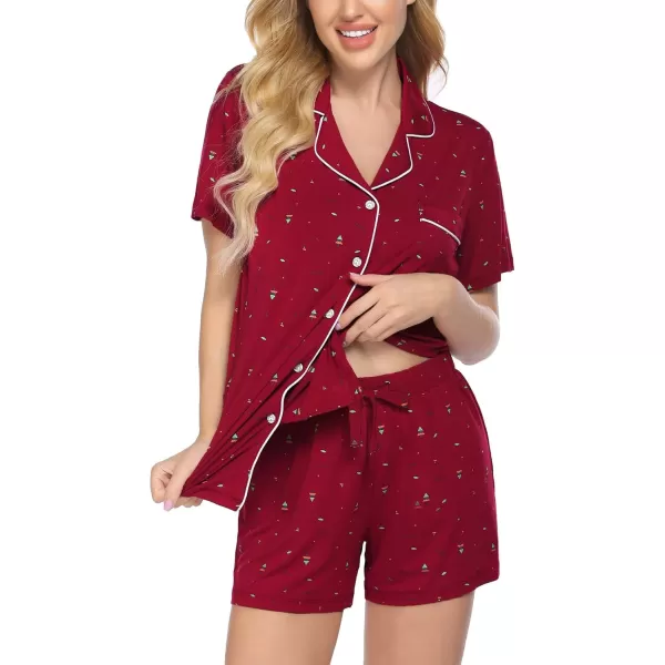 imageEkouaer Pajamas Set for Women Short Sleeve Sleepwear Summer Button Down Nightwear Soft Pjs Lounge SetChristmas Tree