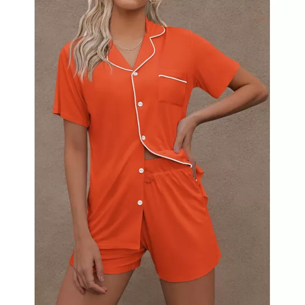 imageEkouaer Pajamas Set for Women Short Sleeve Sleepwear Summer Button Down Nightwear Soft Pjs Lounge SetOrange