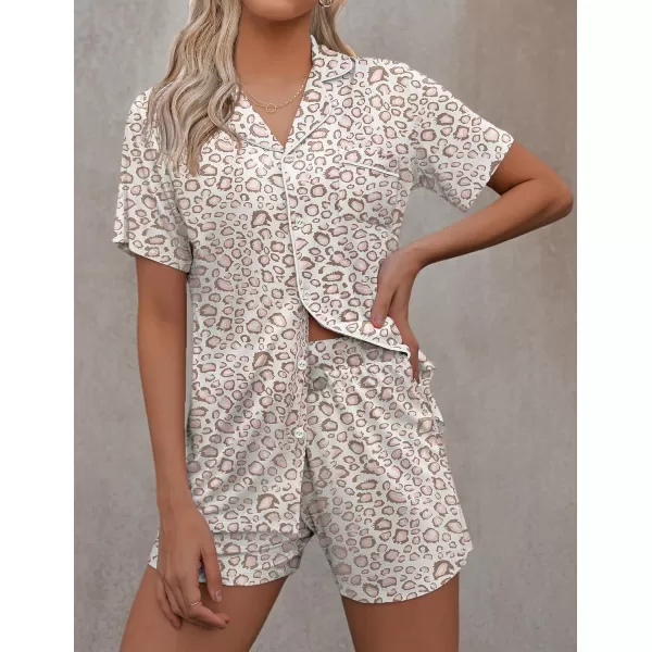 imageEkouaer Pajamas Set for Women Short Sleeve Sleepwear Summer Button Down Nightwear Soft Pjs Lounge SetPink Leopard