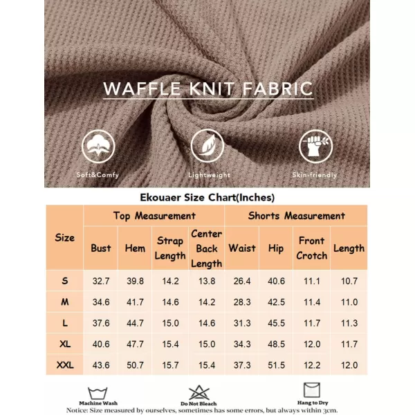 imageEkouaer Pajamas for Women Soft Lingerie Sleepwear 2 Piece Cami Shorts Set Waffle Knit Pj LoungewearBrown