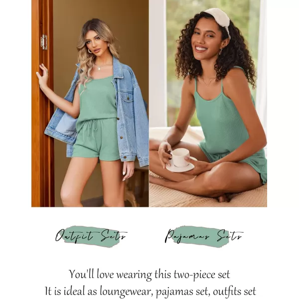 imageEkouaer Pajamas for Women Soft Lingerie Sleepwear 2 Piece Cami Shorts Set Waffle Knit Pj LoungewearGreen