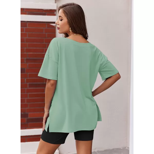 imageEkouaer Womens Pajamas 2 Piece Lounge Sets Oversized V Neck TShirts Tops Biker Shorts Set Workout Reversible Tracksuit SXXLLight Green