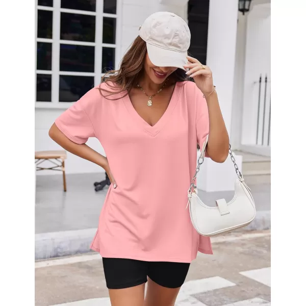 imageEkouaer Womens Pajamas 2 Piece Lounge Sets Oversized V Neck TShirts Tops Biker Shorts Set Workout Reversible Tracksuit SXXLOrange PinkBlack