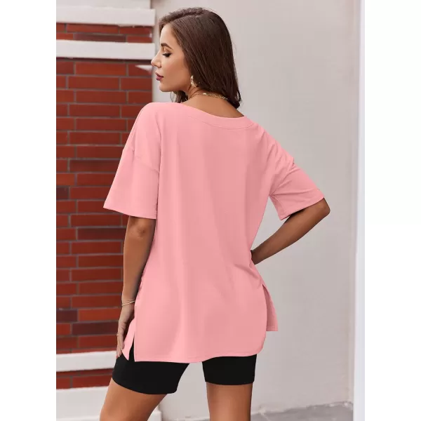 imageEkouaer Womens Pajamas 2 Piece Lounge Sets Oversized V Neck TShirts Tops Biker Shorts Set Workout Reversible Tracksuit SXXLOrange PinkBlack