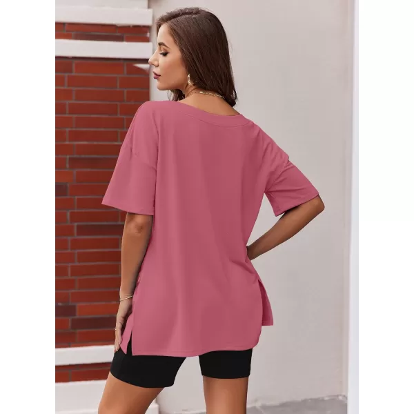 imageEkouaer Womens Pajamas 2 Piece Lounge Sets Oversized V Neck TShirts Tops Biker Shorts Set Workout Reversible Tracksuit SXXLPeach Pink