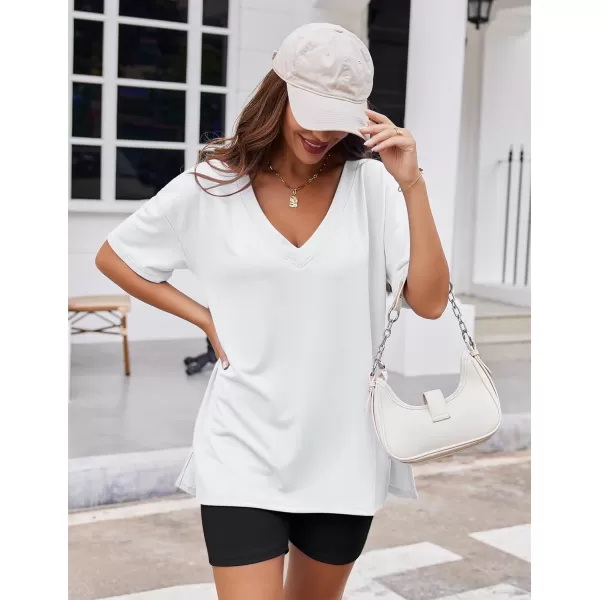 imageEkouaer Womens Pajamas 2 Piece Lounge Sets Oversized V Neck TShirts Tops Biker Shorts Set Workout Reversible Tracksuit SXXLWhite