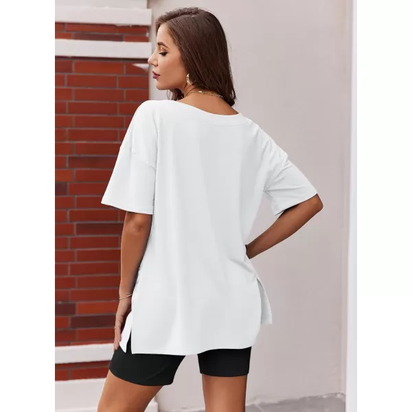 imageEkouaer Womens Pajamas 2 Piece Lounge Sets Oversized V Neck TShirts Tops Biker Shorts Set Workout Reversible Tracksuit SXXLWhite