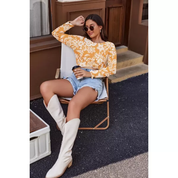 imageEkouaer Womens Waffle Knit Pajama Sets Comfy Long Sleeve Lounge Sets 2 Piece Matching Pj Sets with PocketsYellow Flowers
