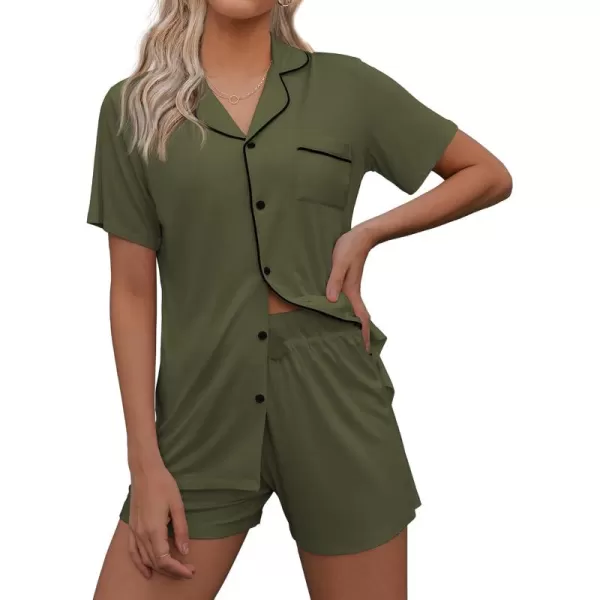 imageEkouaer Pajamas Set for Women Short Sleeve Sleepwear Summer Button Down Nightwear Soft Pjs Lounge SetArmy Green