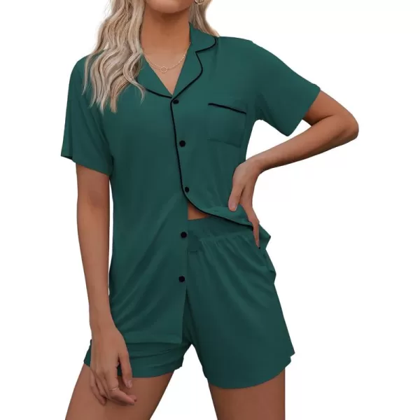 imageEkouaer Pajamas Set for Women Short Sleeve Sleepwear Summer Button Down Nightwear Soft Pjs Lounge SetGreen