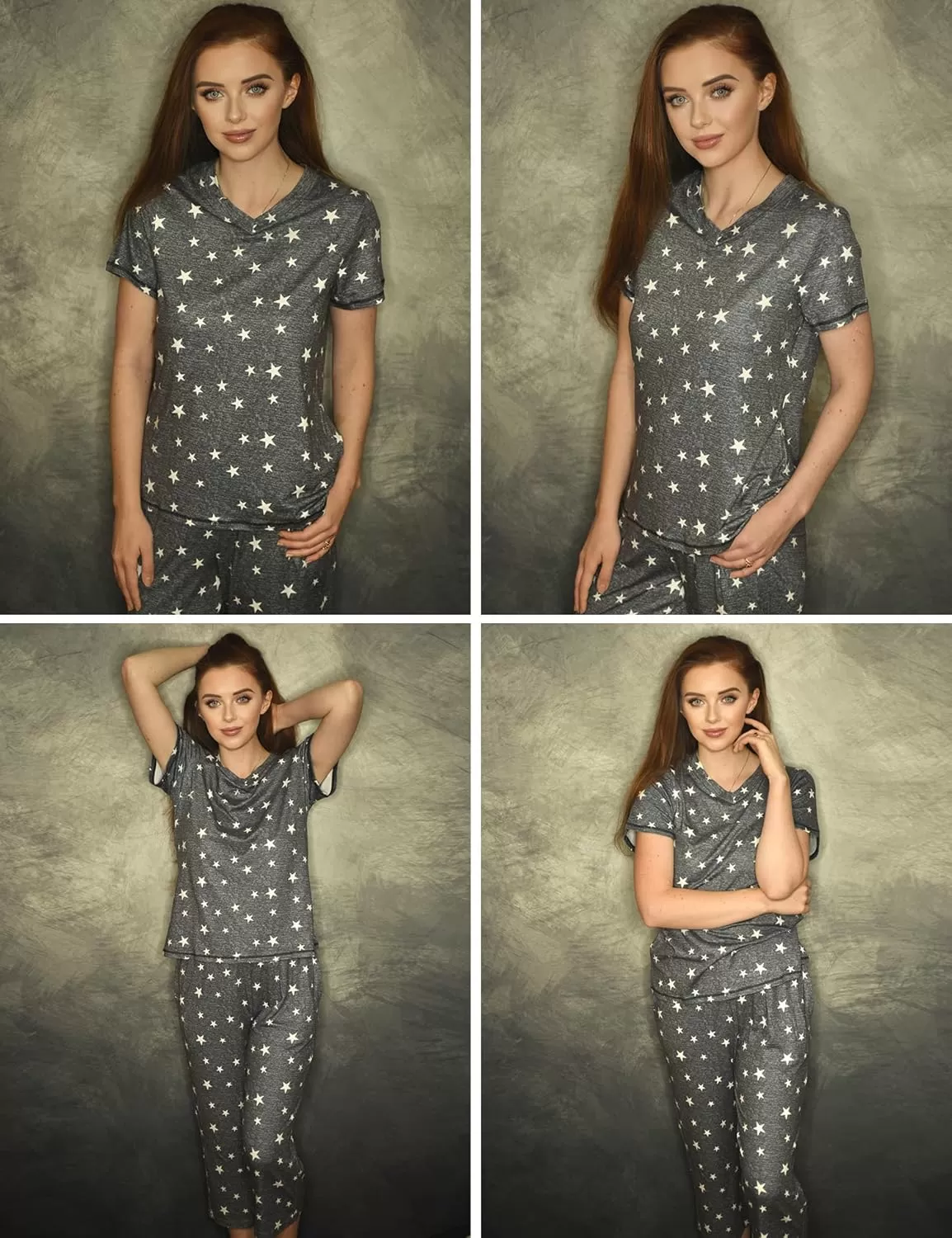 imageEkouaer 2 Pack Womens Sleepwear Capri Pajama Sets Short Sleeve TwoPiece Pjs V Neck Tops ampamp Capri Pants with Pockets S3XLGrey Starleopard