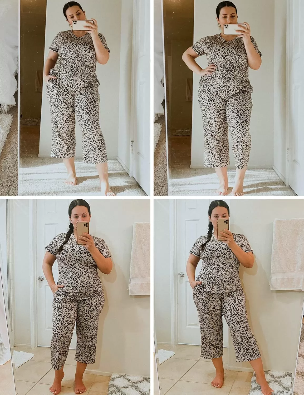 imageEkouaer 2 Pack Womens Sleepwear Capri Pajama Sets Short Sleeve TwoPiece Pjs V Neck Tops ampamp Capri Pants with Pockets S3XLGrey Starleopard