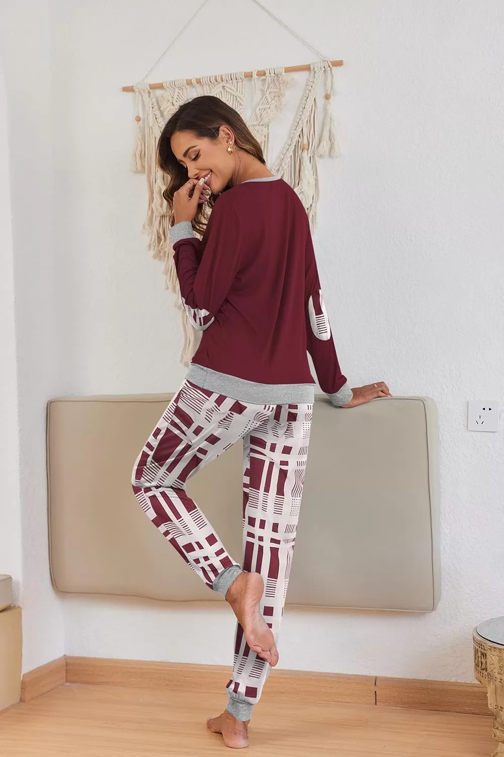 imageEkouaer Pajamas Set for Women Long Sleeve Crew Neck Comfy Pjs Lounge Sets With Pockets1pat3
