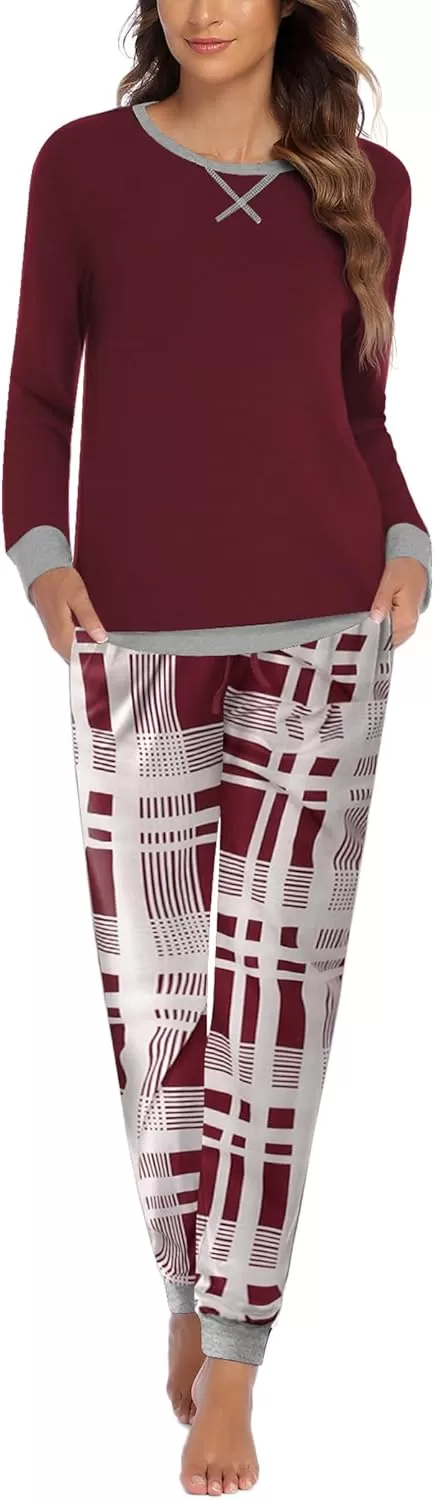 imageEkouaer Pajamas Set for Women Long Sleeve Crew Neck Comfy Pjs Lounge Sets With Pockets1pat3